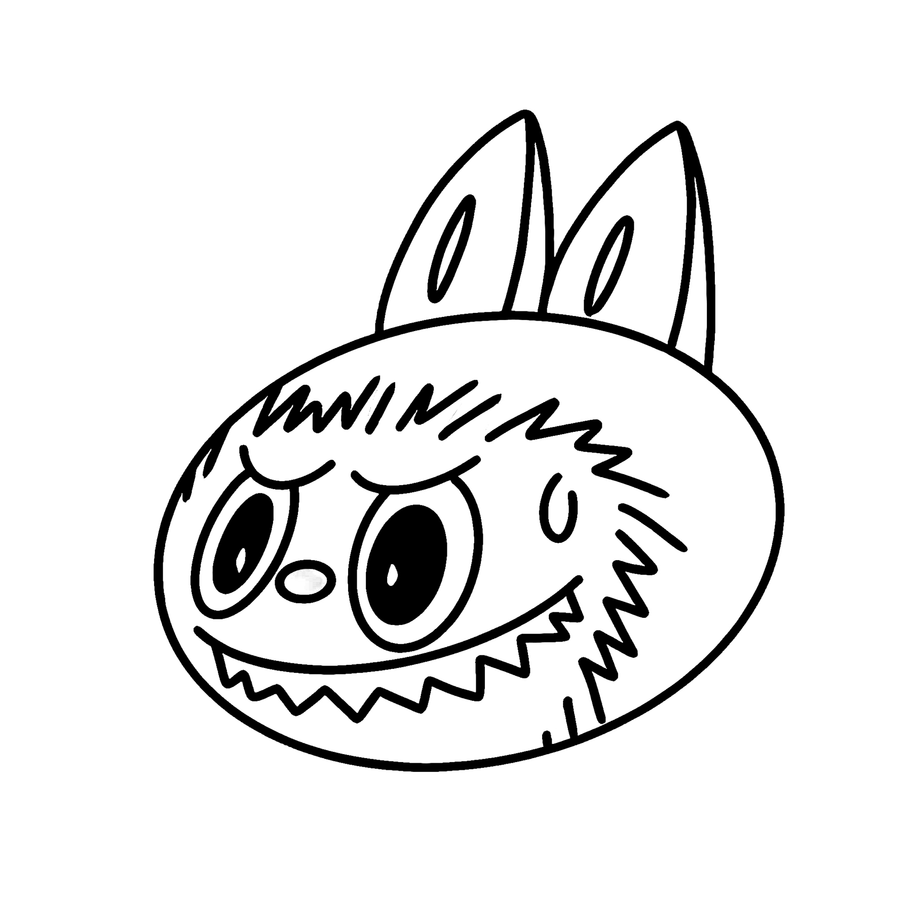 Embarrassed Labubu blushing, line art for coloring